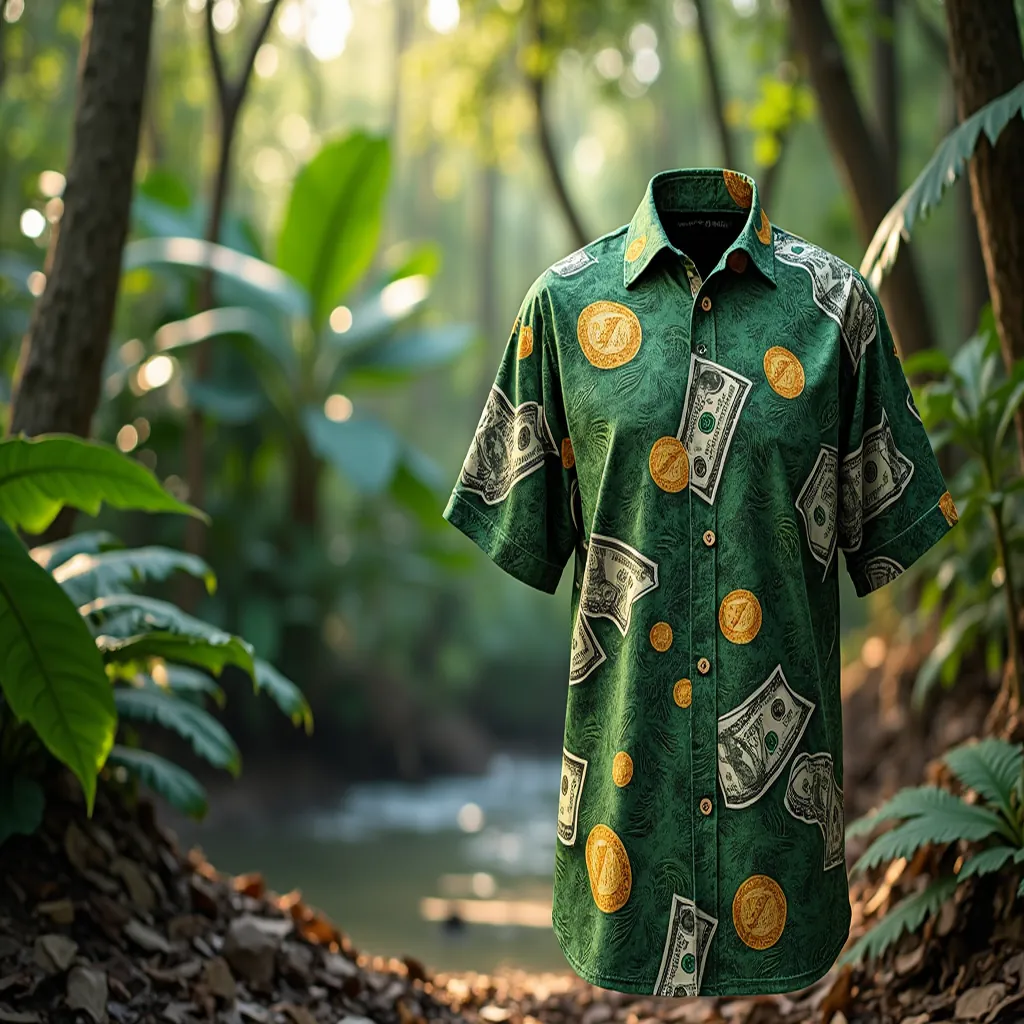 Bold Green Hawaiian Shirt Lightweight Dollar Bill Print