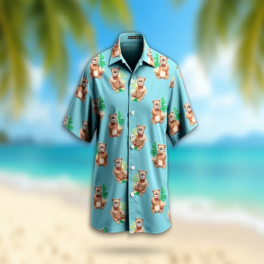 Lightweight Hawaiian Shirt with Bear Palm Motifs