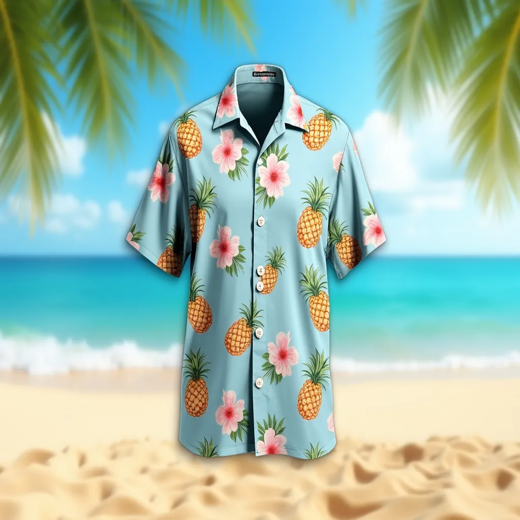 Lightweight Hawaiian Shirt with Pineapple Hibiscus Pattern