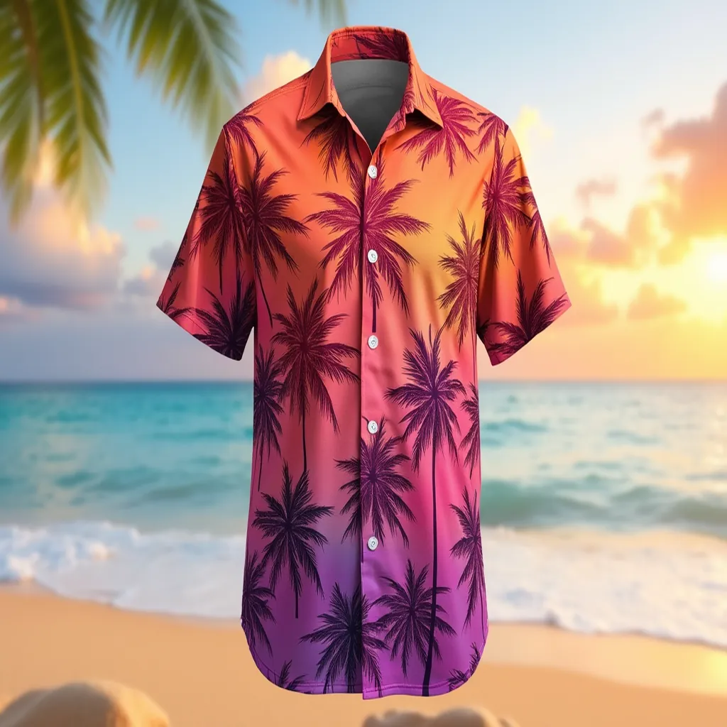 Vibrant Gradient Hawaiian Sunset Shirt - Lightweight