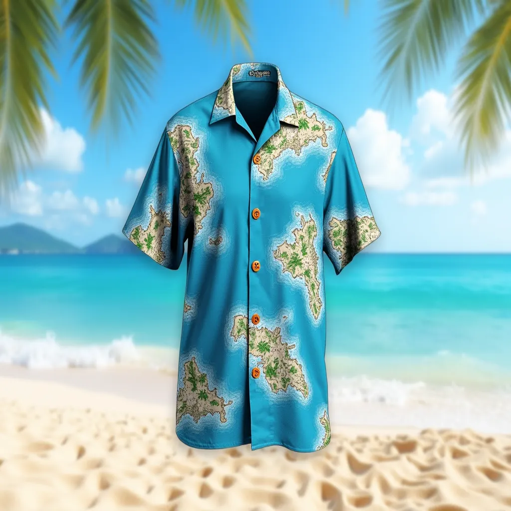 Vibrant Island Map Hawaiian Shirt with Coconut Buttons
