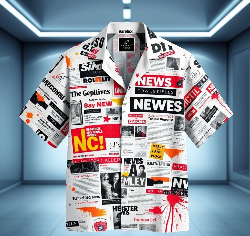 Bold White Hawaiian Shirt with Vibrant Glitch Typography