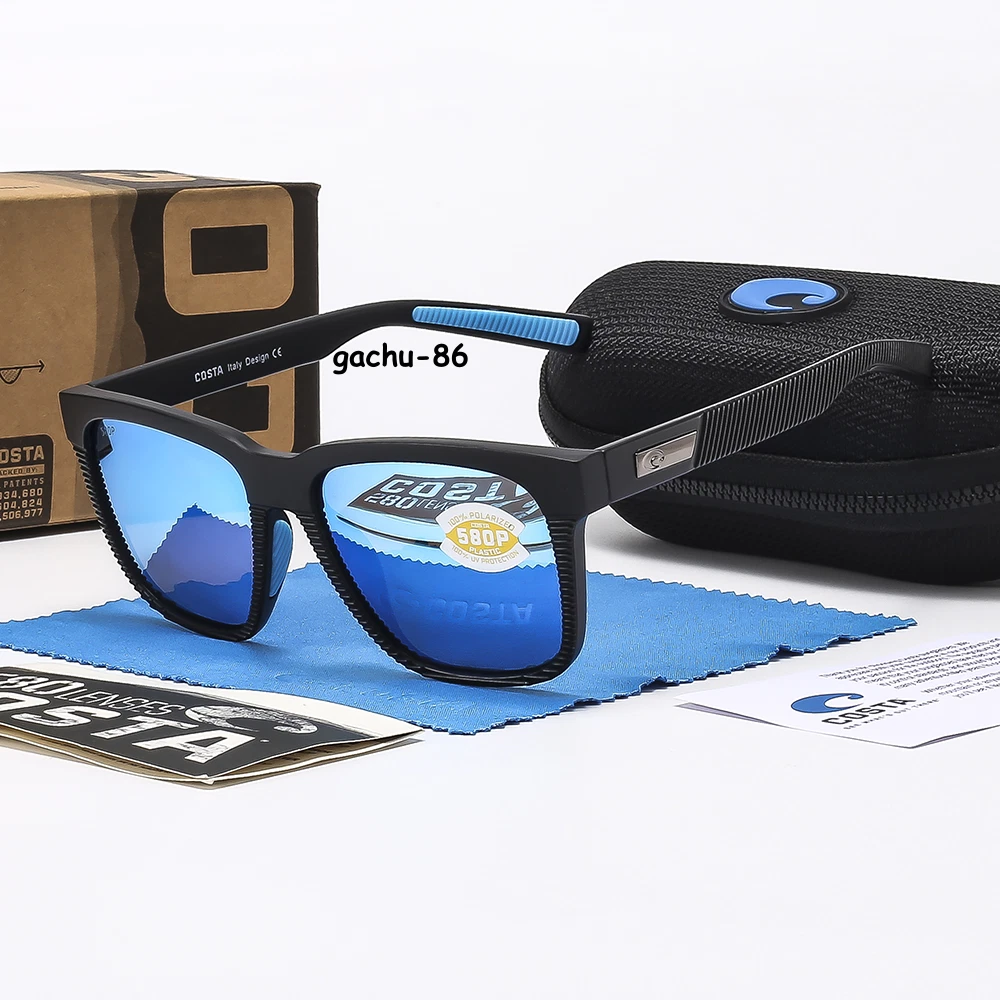 Costa Del Mar Pescador Black Frame Blue Mirror 580 Polarized Lens Sunglasses