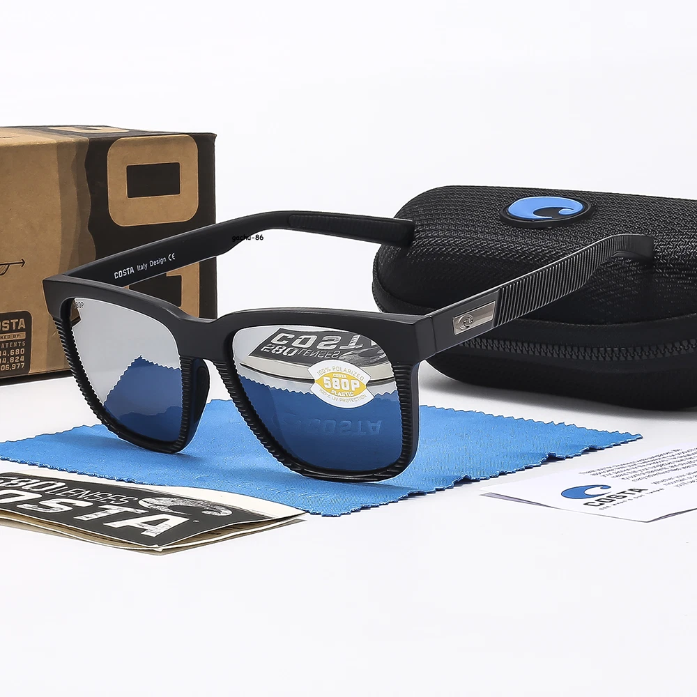 Costa Del Mar Pescador Black Frame Silver Mirror 580 Polarized Lens Sunglasses